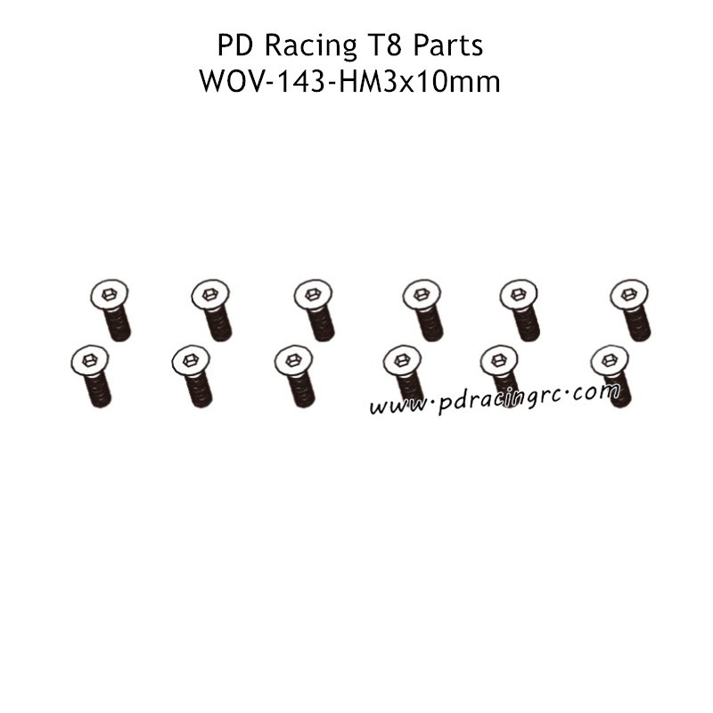 PD Racing T8 Parts HM3x10mm Flat Head Socket Head Cap Screw WOV-144