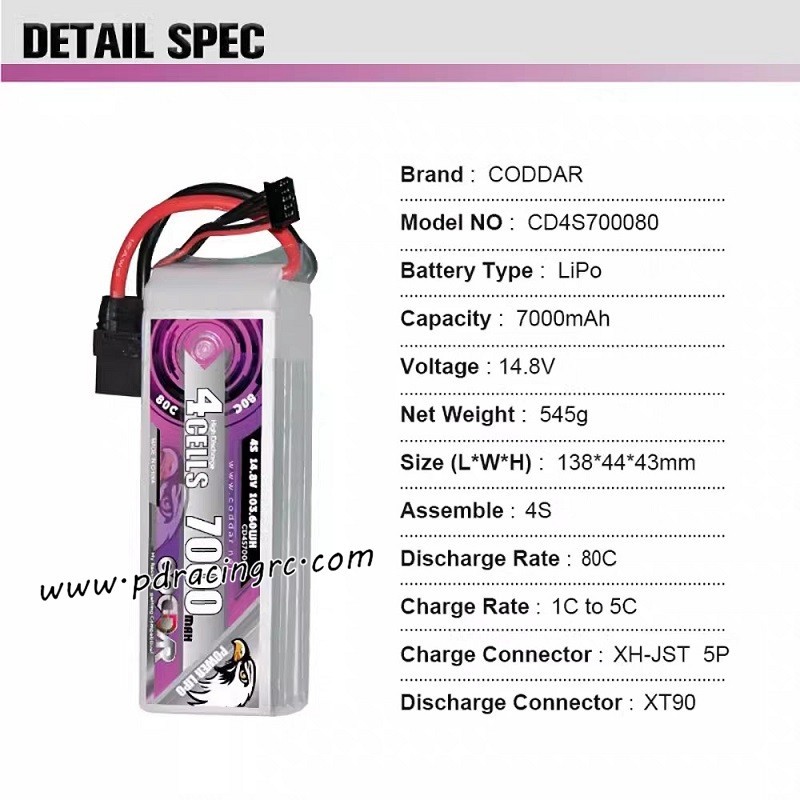 PD Racing 1/10 TK10 V2 Parts 14.8V 7000mAh Battery