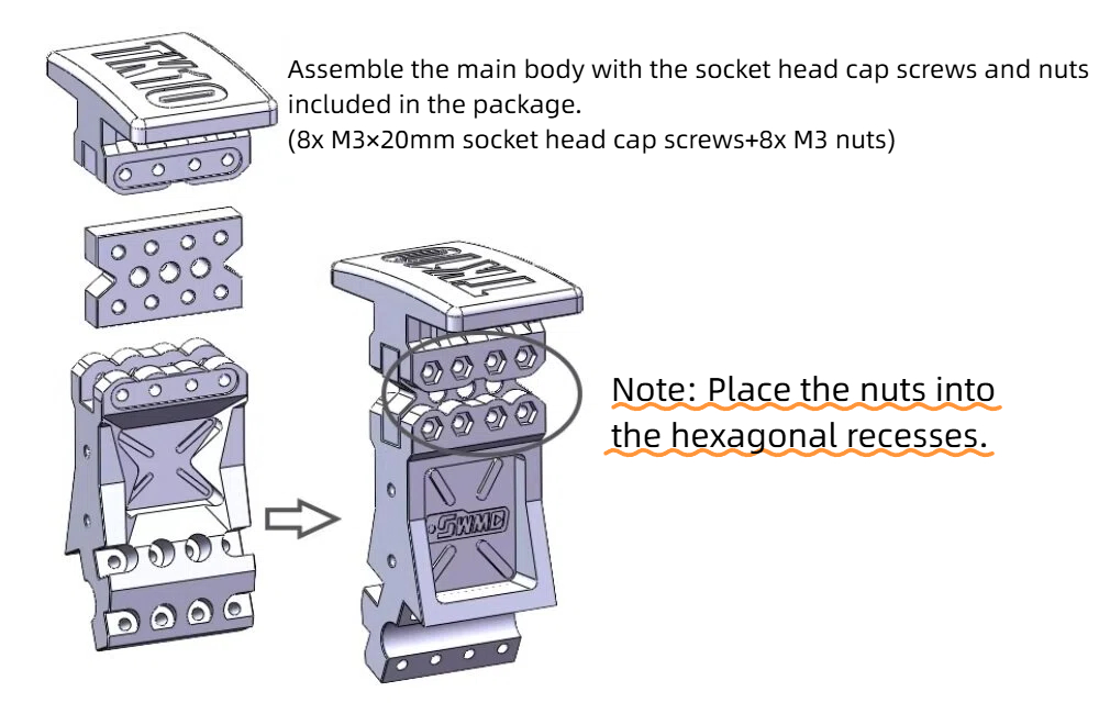 PD Racing TK10 V3 Upgrade Parts Body Support Assembly Black Installation